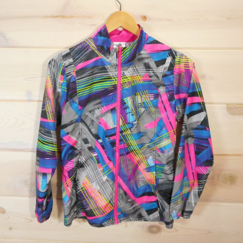 Adidas Girls Size L 12-14 Large Full Zip Lightweight Jacket Youth Colorful